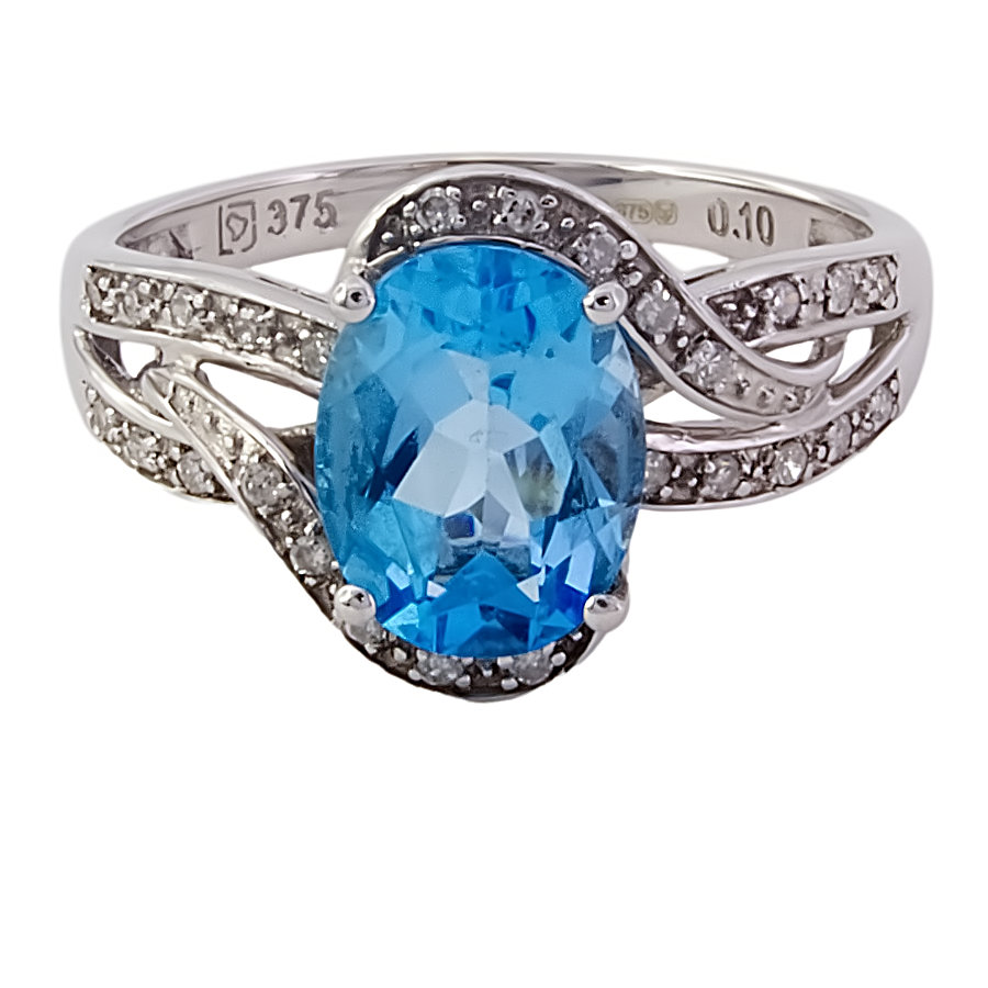 9ct gold Blue Topaz/Diamond claw set Ring size M